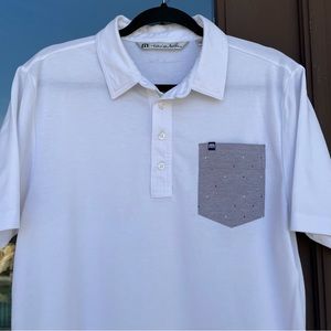 Travis Mathew White with Grey Pocket Golf Polo M